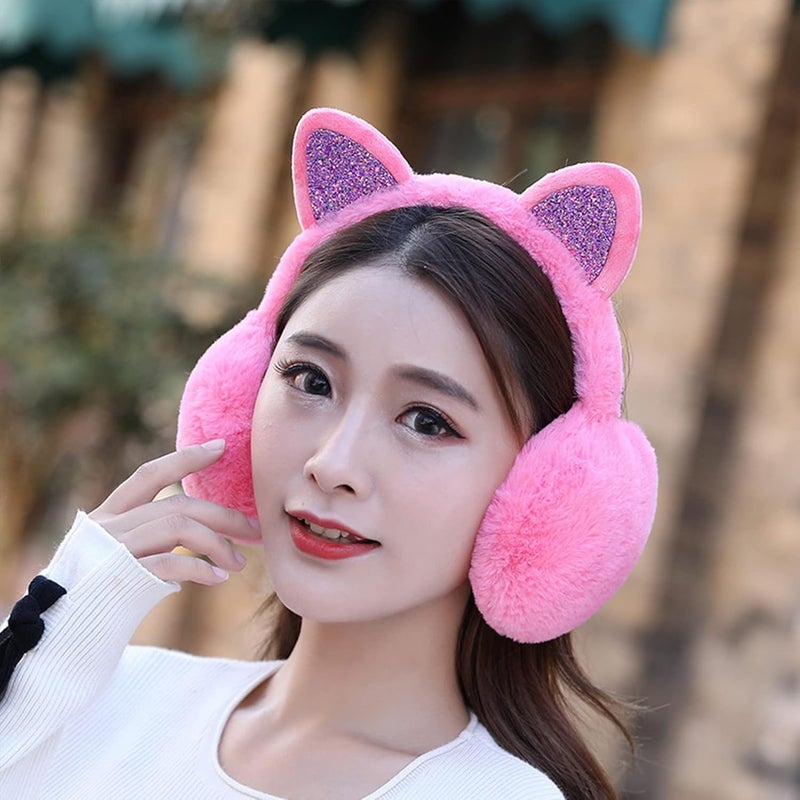CHUANGLI Winter Warm Cat Ear Muffs for Women Girls Cute Catear Earmuff Ladies Headband Faux Fur Earmuffs Plush Ear Warmers - Image 3